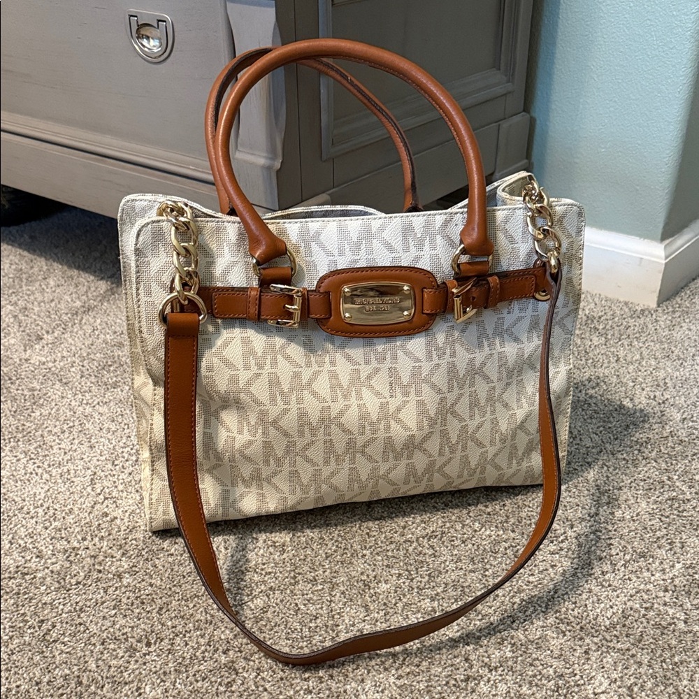 Michael Kors Tan and Cream Signature Tote